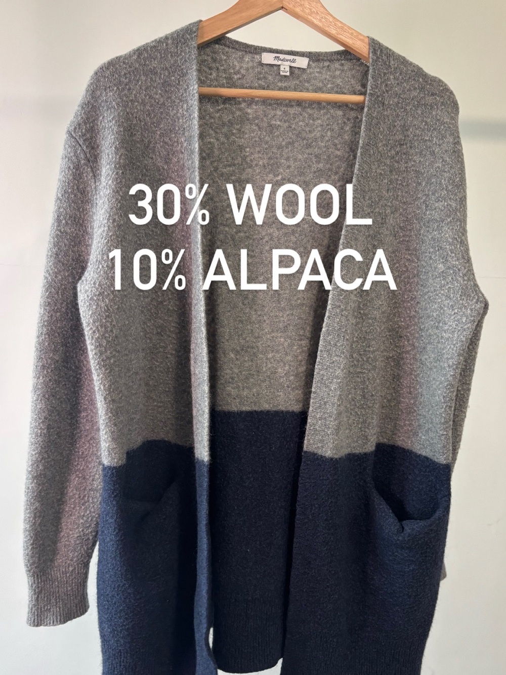 Madewell Ryder Block Two-Tone Open Cardigan in Gray and Navy | size S